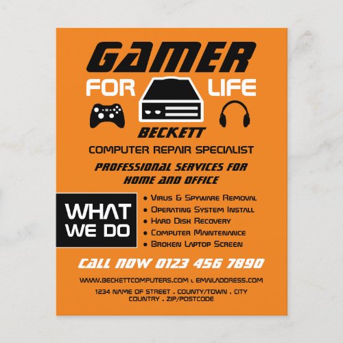 Gamer for Life Computer Repair Specialist Advert Flyer