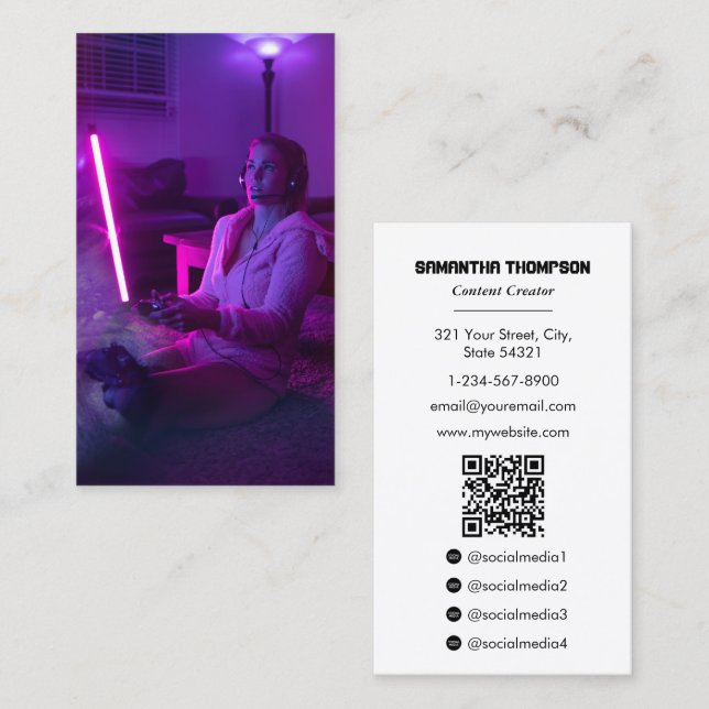 Gamer Game Tester Content Creator Full Photo Business Card (Front/Back)