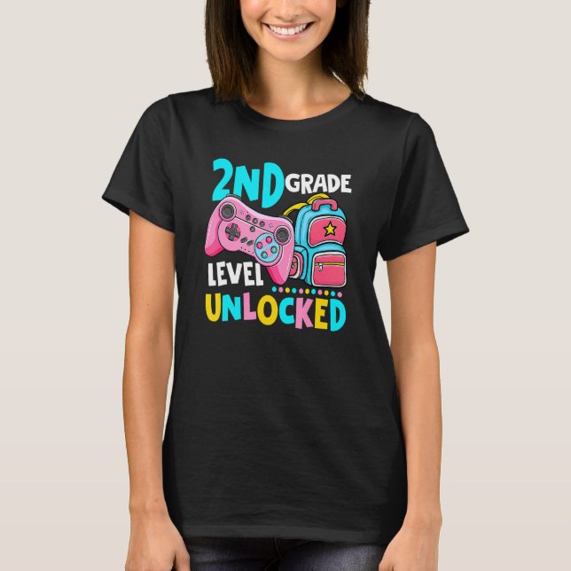 Gamer Gaming 2nd Grade Level Unlocked Back To Scho T-Shirt (Front)