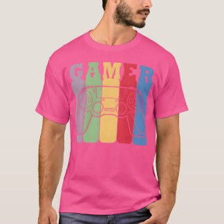 GAMER GAMING CONTROLLER 90s RETRO COLOR STRIPE fri T-Shirt