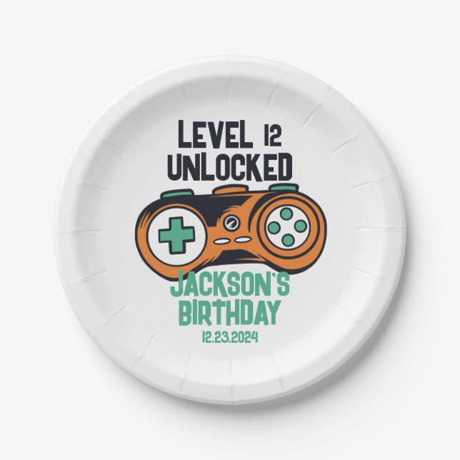 Gamer Gaming Level Unlocked Boys Birthday Party Paper Plates (Front)