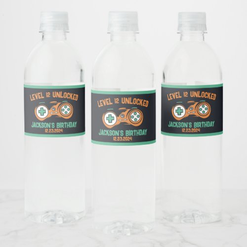 Gamer Gaming Level Unlocked Boys Birthday Party Water Bottle Label