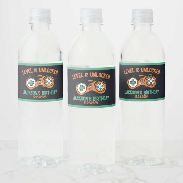 Gamer Gaming Level Unlocked Boys Birthday Party Water Bottle Label (Bottles)