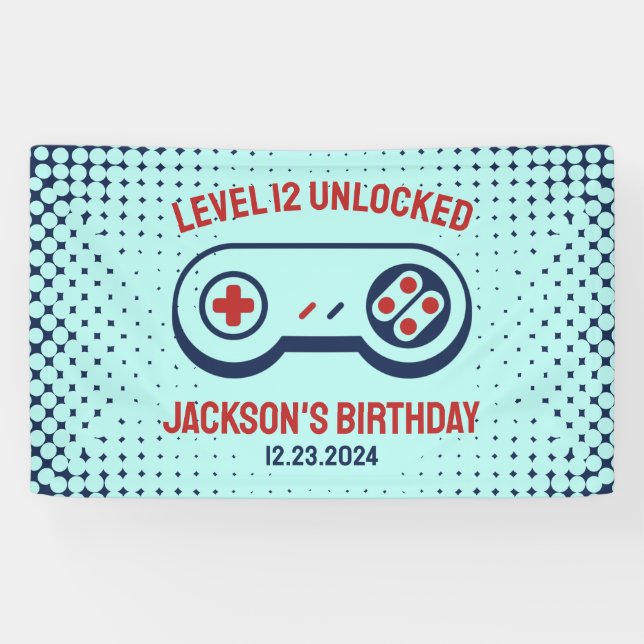 Gamer Gaming Level Unlocked Video Games Birthday Banner (Horizontal)