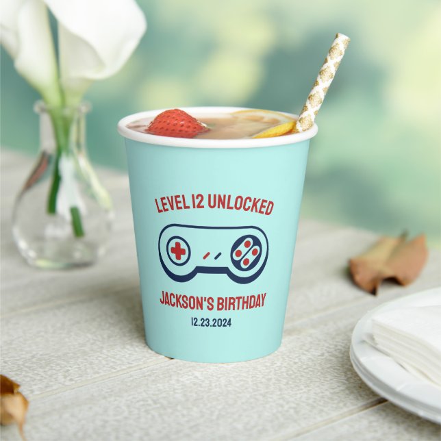 Gamer Gaming Level Unlocked Video Games Birthday Paper Cups (Insitu)