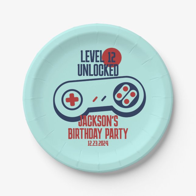 Gamer Gaming Level Unlocked Video Games Birthday Paper Plates (Front)