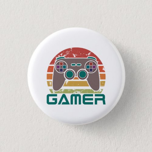 Gamer Gaming Video Games Lover Retro Vintage Button