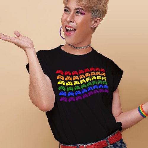Gamer Gay Pride Flag Rainbow Controllers T_Shirt