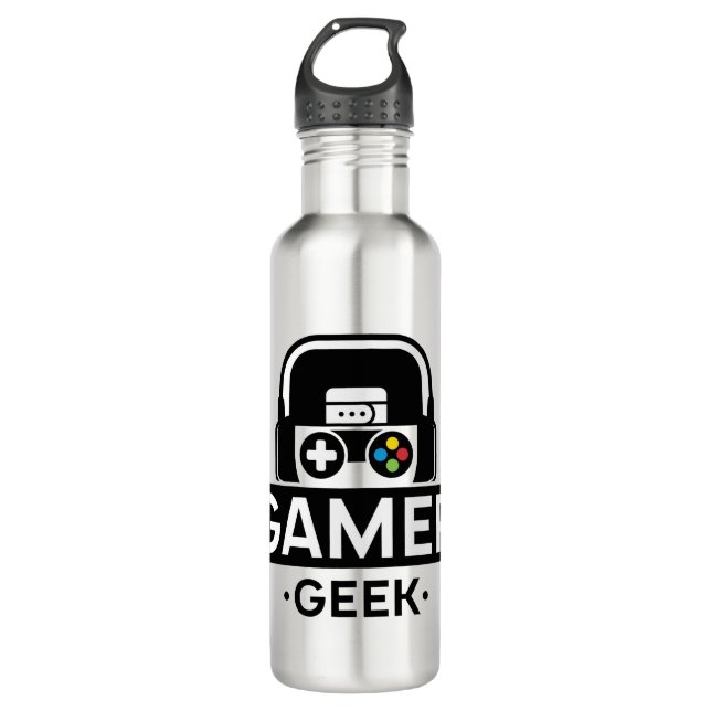 Gamer Geek Stainless Steel Water Bottle (Front)