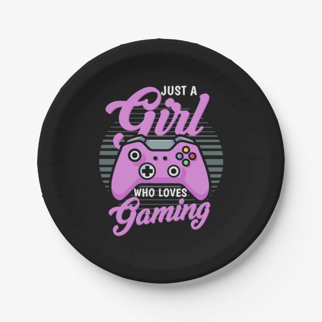 Gamer Gift | Just A Girl Who Loves Gaming Paper Plates (Front)