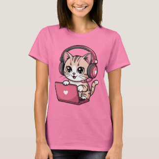 Gamer Girl Cat Gaming Cute T-Shirt