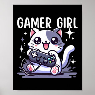Gamer Girl Cat Gaming Cute Video Game Women Girls Poster