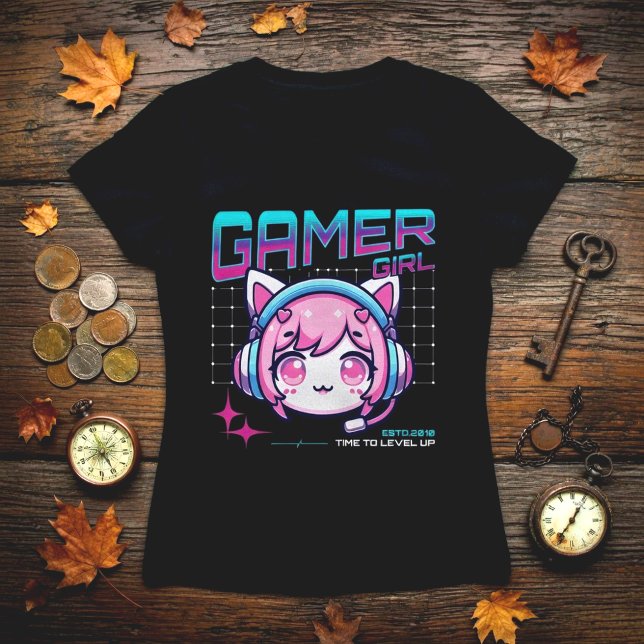 Gamer Girl Cat T-Shirt (Creator Uploaded)