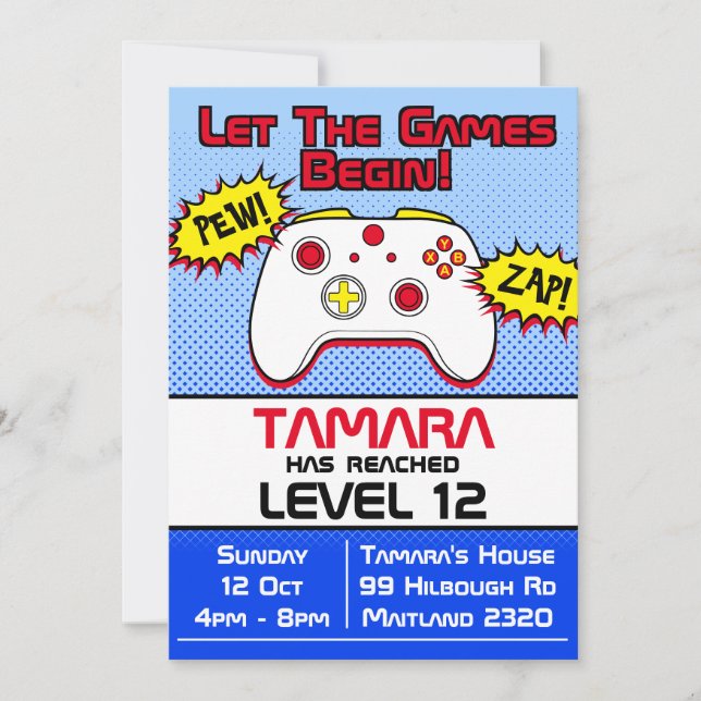 Gamer Girl Comic 12th Birthday Invitation (Front)