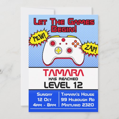 Gamer Girl Comic 12th Birthday Invitation