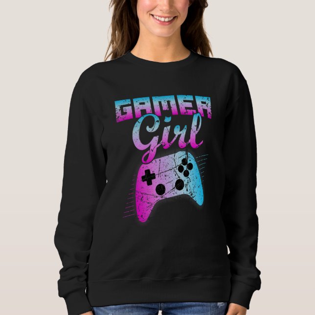Gamer Girl Cool Video Game Controller Retro Sweatshirt (Front)