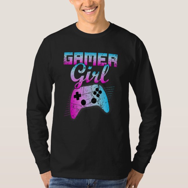 Gamer Girl Cool Video Game Controller Retro T-Shirt (Front)