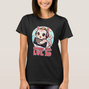 Gamer Girl Cute Cat Gaming 29th Birthday Saying T-Shirt