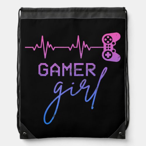 Gamer Girl Cute Heartbeat Gamer for Girl Video Drawstring Bag