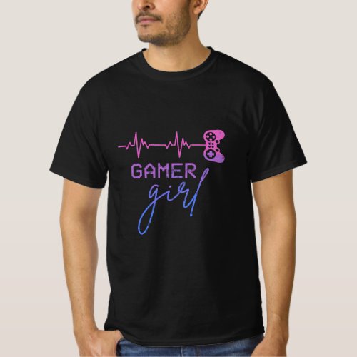 Gamer Girl Cute Heartbeat Gamer for Girl Video Gam T_Shirt