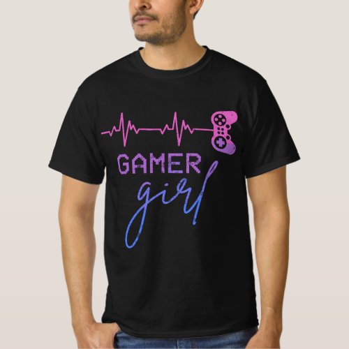 Gamer Girl Cute Heartbeat Gamer for Girl Video Gam T_Shirt