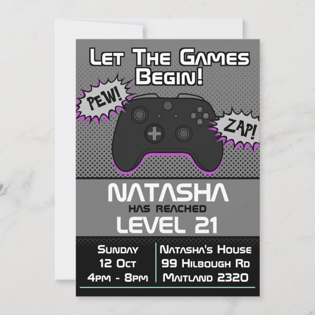 Gamer Girl Dark 21st Birthday Invitation (Front)