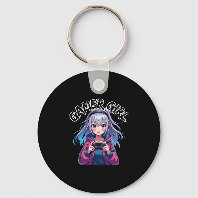 Gamer Girl Gaming Anime Cute Video Game Women Girl Keychain (Front)