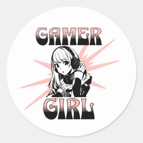 Gamer Girl  Gaming Classic Round Sticker