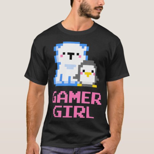 Gamer Girl Gift 8Bit Kawaii Penguin Polar Bear Vid T_Shirt