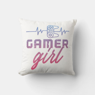 Gamer Girl Heartbeat Gaming  Throw Pillow
