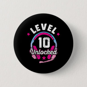 Gamer Girl Level 10 Unlocked Video Game 10th Birth Button