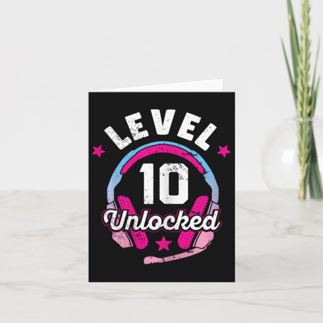 Gamer Girl Level 10 Unlocked Video Game 10th Birth Card (Front)