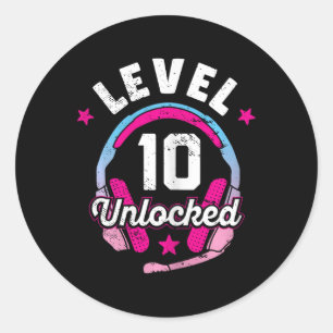 Gamer Girl Level 10 Unlocked Video Game 10th Birth Classic Round Sticker