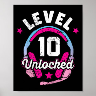 Gamer Girl Level 10 Unlocked Video Game 10th Birth Poster