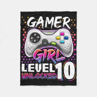 Gamer Girl Level 10 Unlocked Video Game Birthday G Fleece Blanket