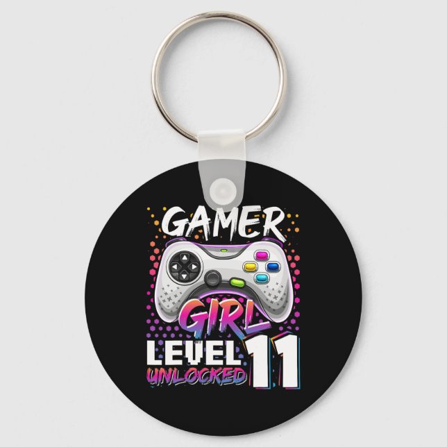 Gamer Girl Level 11 Unlocked Video Game 11th Birth Keychain (Front)