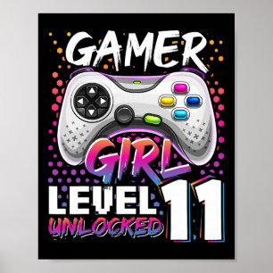Gamer Girl Level 11 Unlocked Video Game 11th Birth Poster