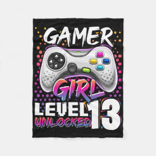 Gamer Girl Level 13 Unlocked Video Game 13th Birth Fleece Blanket