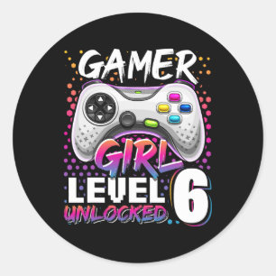 Gamer Girl Level 6 Unlocked Video Game 6th Birthda Classic Round Sticker
