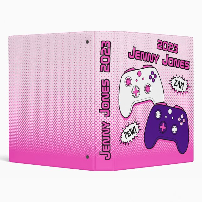 Gamer Girl Name Year Pink Controller School Binder (Background)