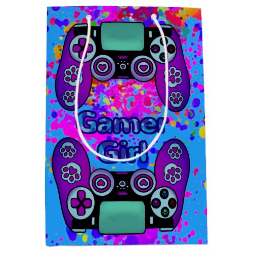 Gamer Girl Party Birthday Pretty Paint Splash Medium Gift Bag