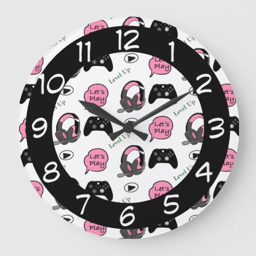Gamer Girl Pink and Black   Large Clock