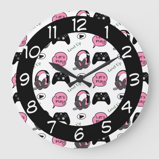 Gamer Girl Pink and Black   Large Clock (Front)