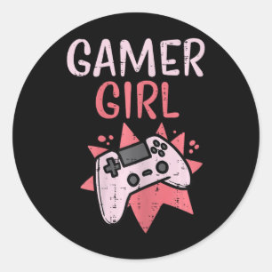 Gamer Girl Pink Game Controller Cute Video Gaming  Classic Round Sticker
