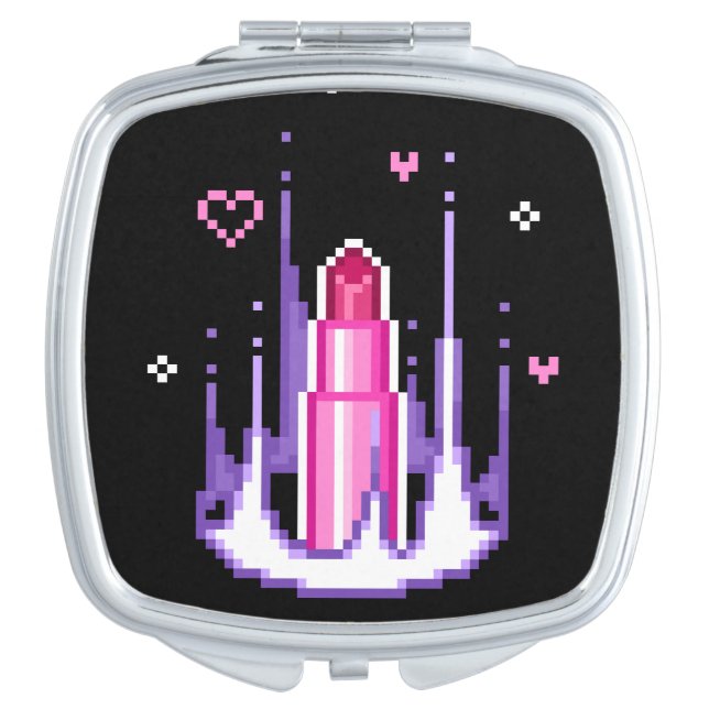 Gamer Girl Pink Pixel Art Magic Lipstick Compact Mirror (Front)