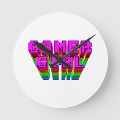 Gamer Girl Text Round Clock