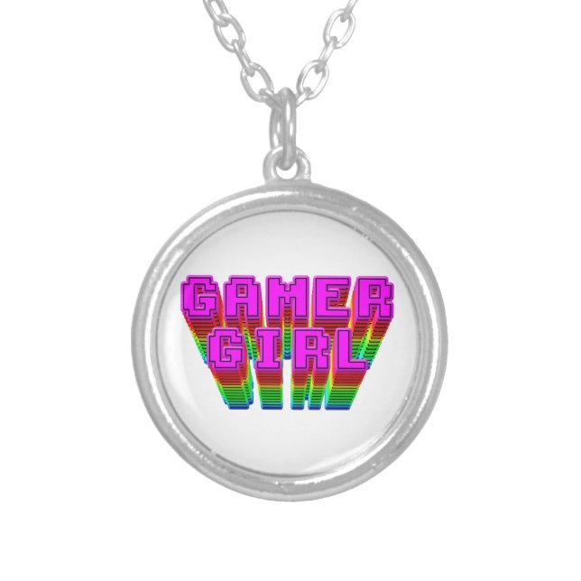 Gamer Girl Text Silver Plated Necklace (Front)