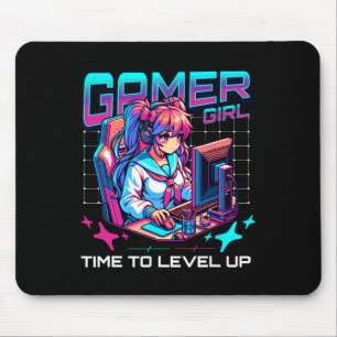 Gamer Girl Time To Level Up Video Game Girl Gaming Mouse Pad