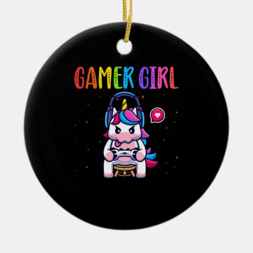 Gamer Girl Unicorn Gaming Cute Video Game Ceramic Ornament