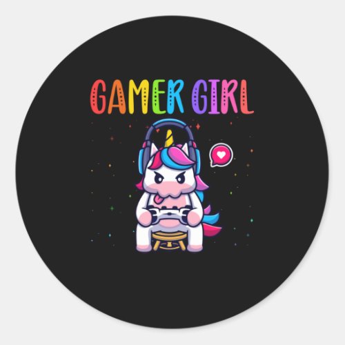 Gamer Girl Unicorn Gaming Cute Video Game Classic Round Sticker